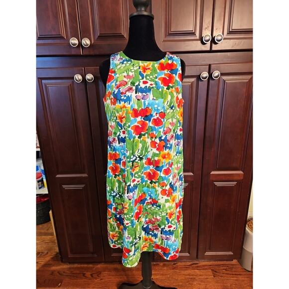 LONDON TIMES STRETCH COTTON A-LINE SHIFT DRESS, FLORAL & STRIPES, WOMEN'S 4 - Picture 1 of 7